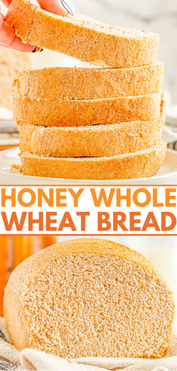 Honey Whole Wheat Bread - An EASY and foolproof homemade bread recipe for honey sweetened whole wheat bread! It's soft, thick, and scrumptious! Serve it plain, toast it, make sandwiches with it, or serve it with honey butter which is my favorite! Even if you're never made bread before, my recipe is straightforward and do-able.