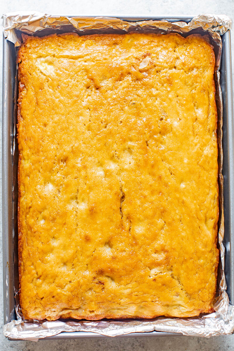 Best Banana Cake in a foil-lined baking dish.