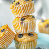 Blueberry Cream Cheese Muffins - These FAST and EASY blueberry muffins are chock full of juicy blueberries and they're filled with tangy-sweet cream cheese! You're going to fall in LOVE with their super soft and moist texture! Perfect for breakfast, brunch, snacks, or dessert! No mixer required and you can use fresh or frozen berries.