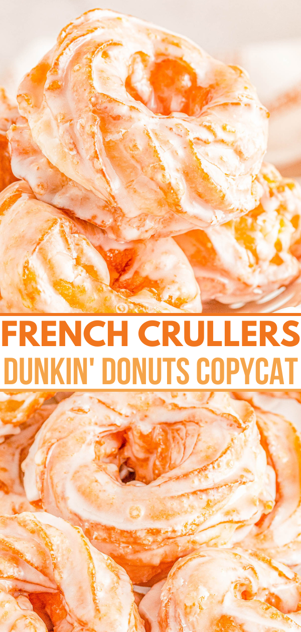 French Crullers (Dunkin' Donuts Copycat Recipe) - Light and airy donuts with a soft and delicate interior, a lightly crisped exterior, and a sweet glaze that melts into every crevice! Learn how to easily make this classic French pastry at home that's BETTER than anything store bought! Move over Dunkin!