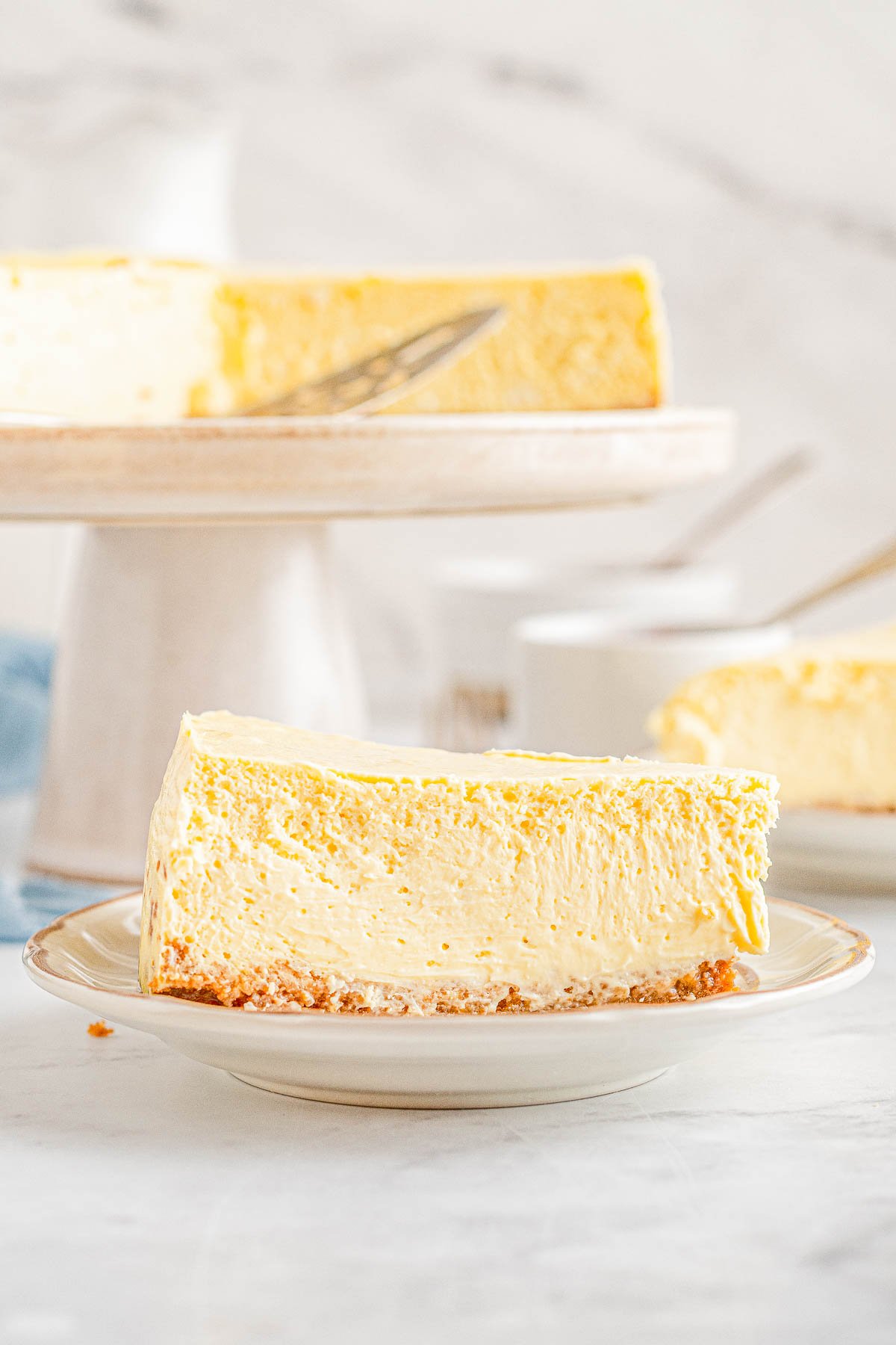 The Best Classic New York Cheesecake - Rich and decadent, creamy, sweet yet tangy, this is the BEST recipe for a classic New York style cheesecake with a buttery graham cracker crust! Impress your friends and family with this homemade cheesecake! Clear and easy directions are provided even if you’ve never made a cheesecake so yours turns out PERFECTLY.