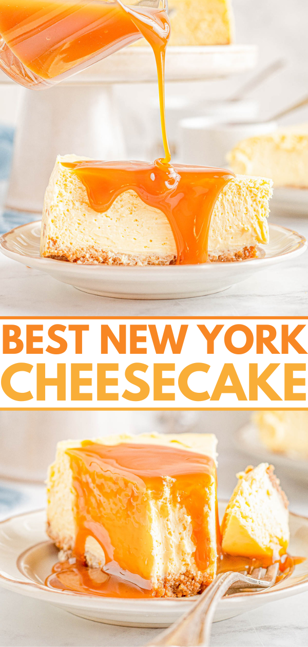 The Best Classic New York Cheesecake - Rich and decadent, creamy, sweet yet tangy, this is the BEST recipe for a classic New York style cheesecake with a buttery graham cracker crust! Impress your friends and family with this homemade cheesecake! Clear and easy directions are provided even if you’ve never made a cheesecake so yours turns out PERFECTLY.
