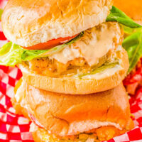Two copycat Chick-fil-A crispy chicken sandwiches in a basket.