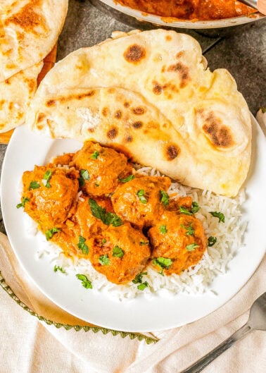 Butter Chicken Meatballs – If you're an Indian butter chicken fan, you'll love these ground chicken meatballs which offer a unique twist on a beloved dish! Packed with an array of flavorful Indian spices, these EASY meatballs are first baked and then simmered in a rich sauce made with coconut milk, butter, and Greek yogurt!
