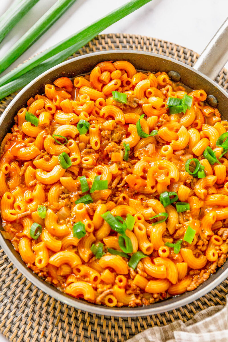 Homemade Hamburger Helper - You can kiss the store bought stuff goodbye because my homemade recipe for classic cheeseburger pasta is EASY, ready in 30 minutes, and made in ONE skillet! There's saucy cheesy pasta and juicy ground beef in every bite making this a family FAVORITE comfort food recipe. PERFECT for busy weeknights!