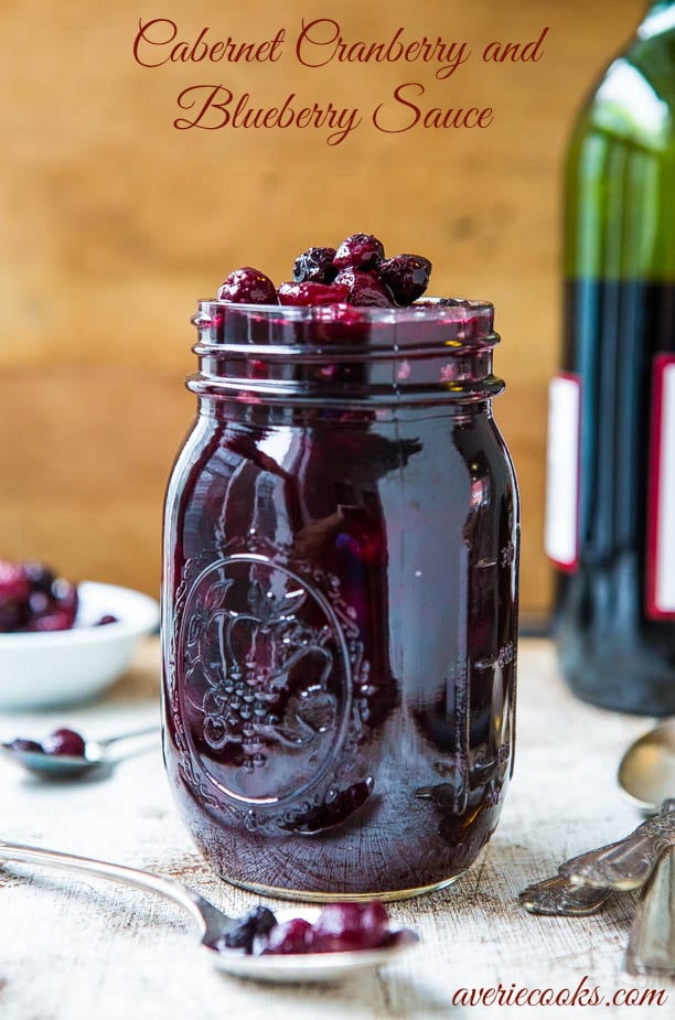 Red Wine Cranberry Sauce — Move over, boring cranberry sauce! Cranberries are so much better with blueberries and wine! Make your own fresh cranberry and blueberry sauce in 30 minutes. It's so EASY, and everyone LOVES it!!
