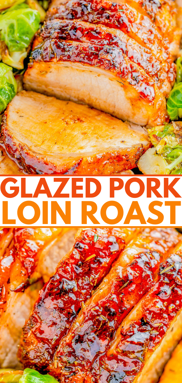 Glazed Pork Loin Roast — Pork loin is first coated in a FLAVOR-PACKED dry spice rub, then topped with a tangy brown sugar glaze before being roasted. EASY enough to make on busy weeknights, but IMPRESSIVE enough to serve to guests or make for the holidays! 
