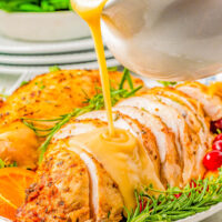 Slow Cooker Turkey Breast — Learn how to make a perfect turkey breast every time using your slow cooker! Making turkey breast in a Crockpot results in juicy, tender turkey every time and is nearly impossible to dry out! Save the drippings at the bottom of the slow cooker for making into turkey gravy. Whether you want to free up oven space for a holiday meal or you're looking for an easy weeknight dinner, this EASY recipe creates AMAZING turkey every time!   