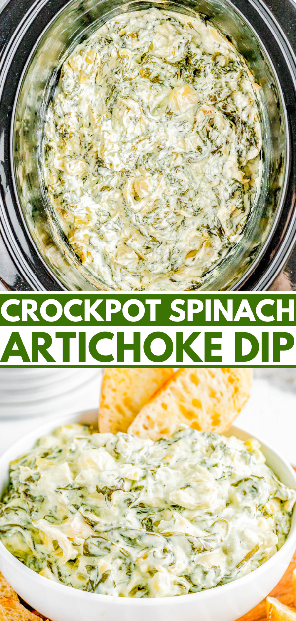 Crockpot Spinach Artichoke Dip Pinterest image.