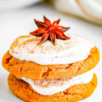 Gingerbread Molasses Cookies with Eggnog Frosting - Soft and chewy ginger molasses cookies with eggnog cream cheese frosting are the PERFECT Christmas cookie! Set out a platter of these beauties for your next Christmas party or holiday gathering and no one will be able to resist these richly spiced cookies! Put them on your holiday baking list - so EASY to make, no rolling or cutting out necessary!