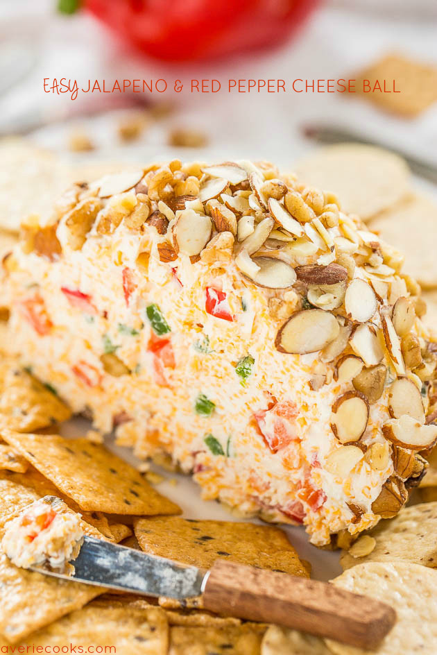 Easy Jalapeño and Red Pepper Cheese Ball - Just spicy enough that the more you have, the more you want!! A fast, easy, and foolproof hit!!
