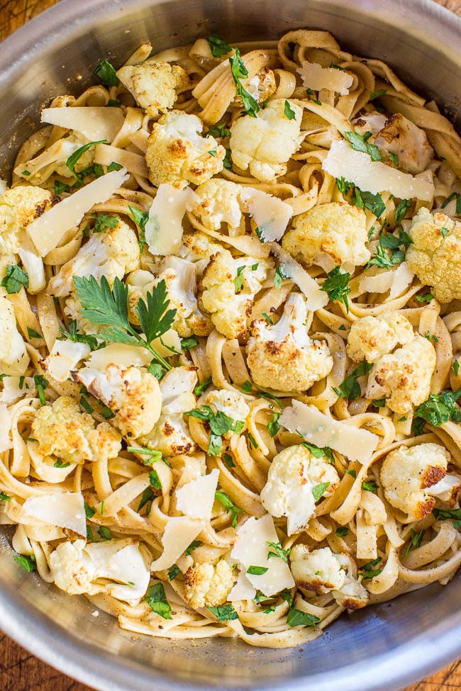 Browned Butter Cauliflower and Fettuccine with Parmesan - The roasted cauliflower is so good tossed with buttery noodles and cheese! Browned butter makes everything taste absolutely AMAZING!! Easy and ready in 30 minutes!