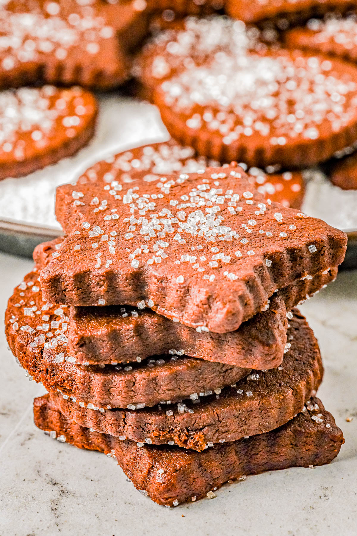 Mexican Chocolate Shortbread Cookies - These buttery shortbread cookies are full of chocolate, cinnamon-and-sugar, and a bit of spice thanks to a couple unique ingredients! They remind me of a good cup of Mexican hot chocolate, in cookie form. Great for cookie exchanges because they keep well and the perfect conversation piece cookie to set out at your next holiday party or fiesta! 