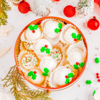 White Chocolate Truffles in a metal tin.