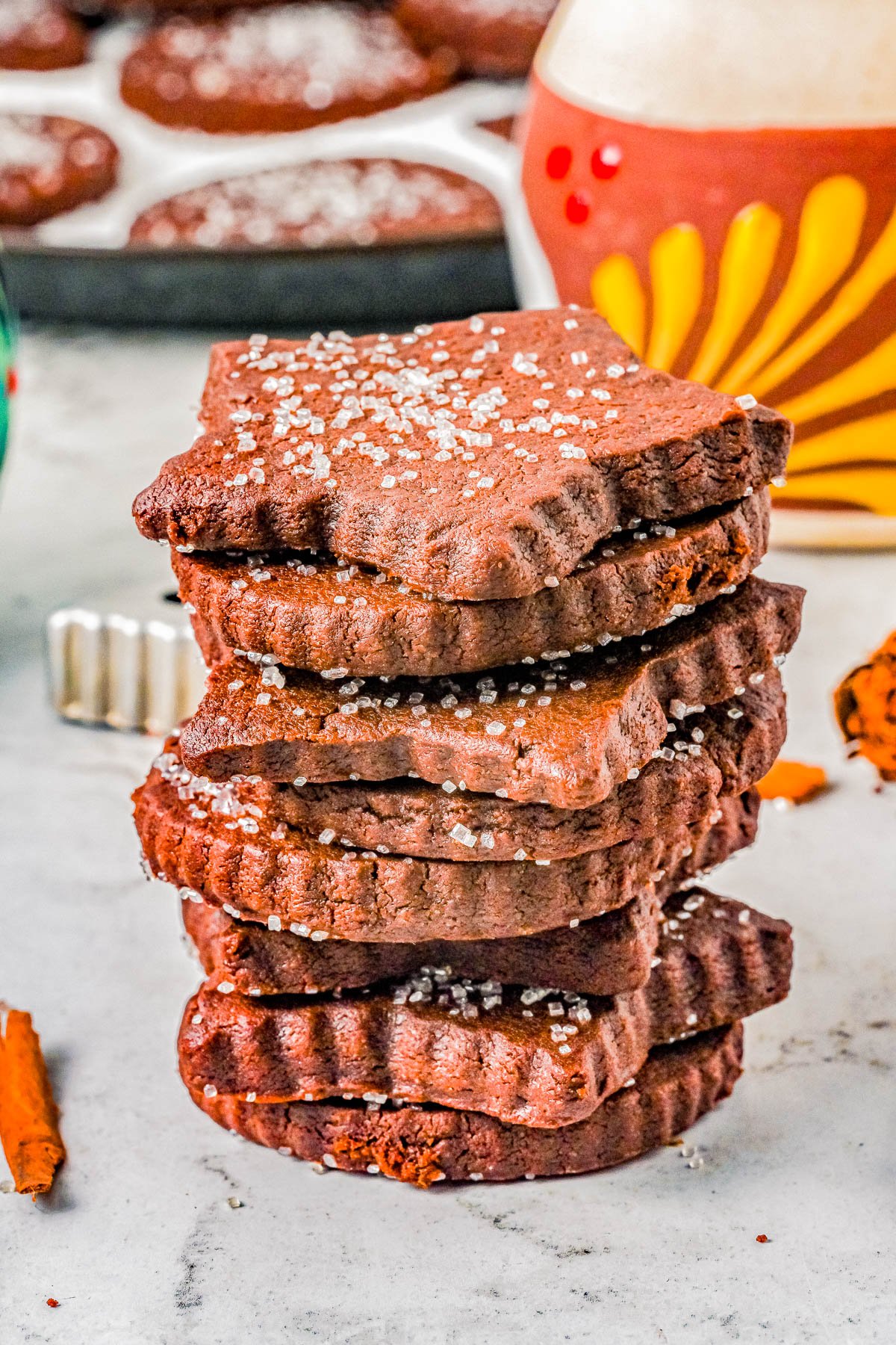 Mexican Chocolate Shortbread Cookies - These buttery shortbread cookies are full of chocolate, cinnamon-and-sugar, and a bit of spice thanks to a couple unique ingredients! They remind me of a good cup of Mexican hot chocolate, in cookie form. Great for cookie exchanges because they keep well and the perfect conversation piece cookie to set out at your next holiday party or fiesta!