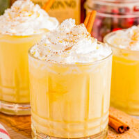 Glasses of Spiked Eggnog with Amaretto and Spiced Rum.