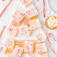 White Chocolate Peppermint Fudge - A FOOLPROOF recipe for fudge with no boiling, no candy thermometers, and it turns out PERFECTLY every time! This EASY recipe uses just 4 INGREDIENTS, can be made ahead of time, and is great for holiday entertaining! It's creamy and rich with a peppermint crunch, making it a wonderfully festive treat!