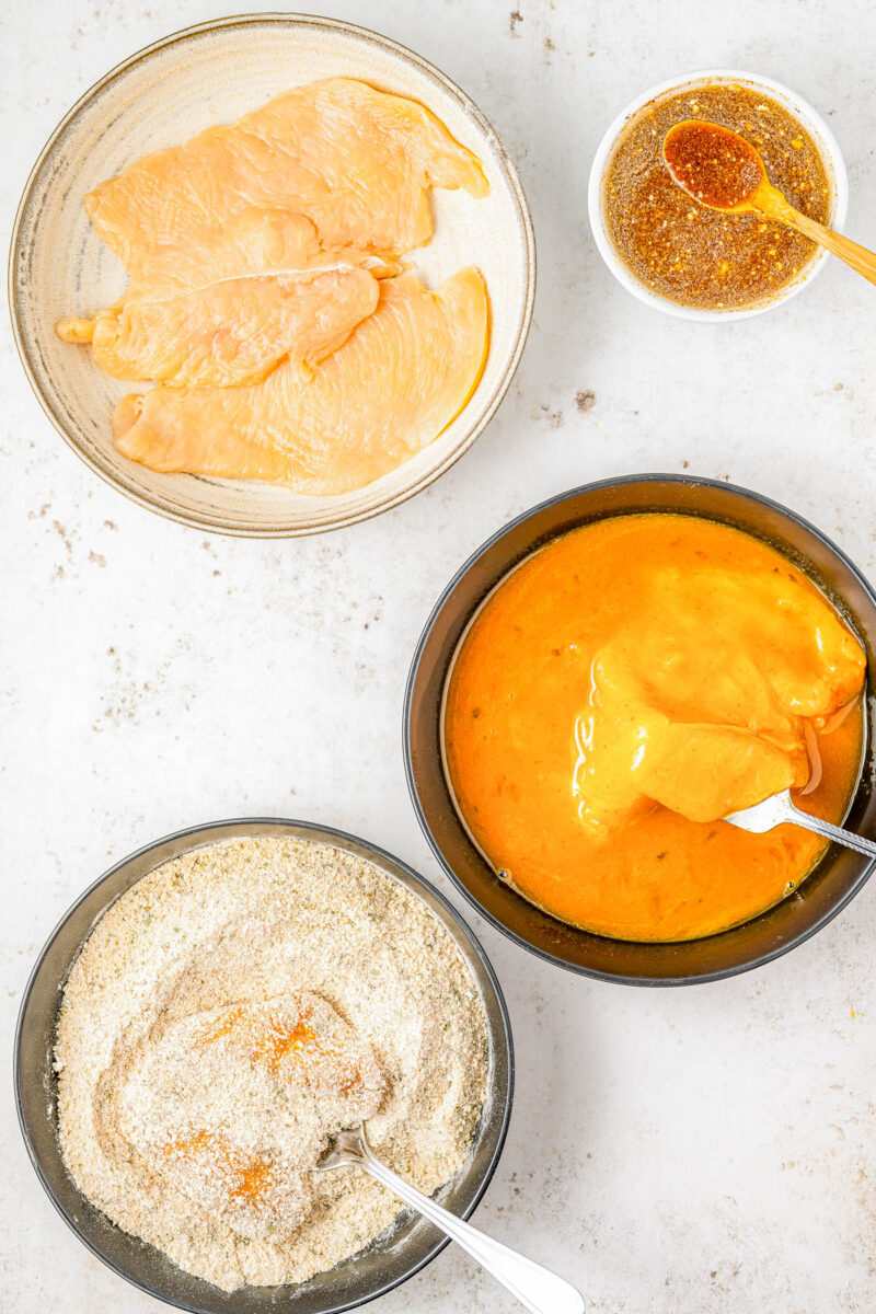 Air Fryer Hot Honey Chicken — Breaded chicken cutlets are air fried until crispy, then drizzled with spicy-sweet hot honey! This is such a QUICK and EASY air fryer chicken recipe that takes less than 30 minutes to prepare! Oven-baking instructions are also provided.