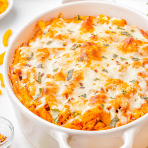 Baked Ziti with Chicken — A FAST and EASY pasta bake made with al dente ziti, juicy chicken, marinara sauce, and two types of CHEESE for the ultimate comfort food casserole! Ready in 45 minutes, perfect for weeknight dinners or casual family get-togethers, and picky eater approved! Use pasta that's in your pantry, a jar of marinara, rotisserie chicken, cheese, and you're set - nothing too fancy or complicated here and planned leftovers are a bonus!