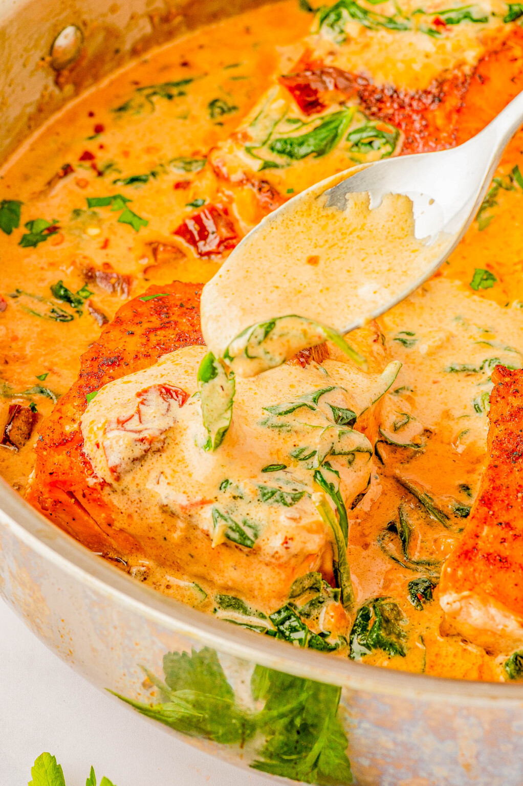 Garlic Butter Creamy Tuscan Salmon - Averie Cooks