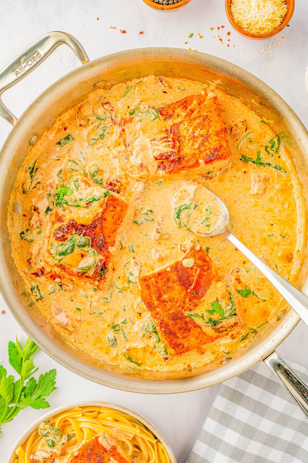 Garlic Butter Creamy Tuscan Salmon - Averie Cooks