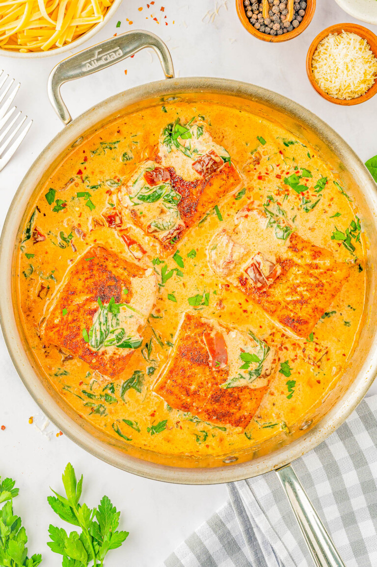 Garlic Butter Creamy Tuscan Salmon - Averie Cooks
