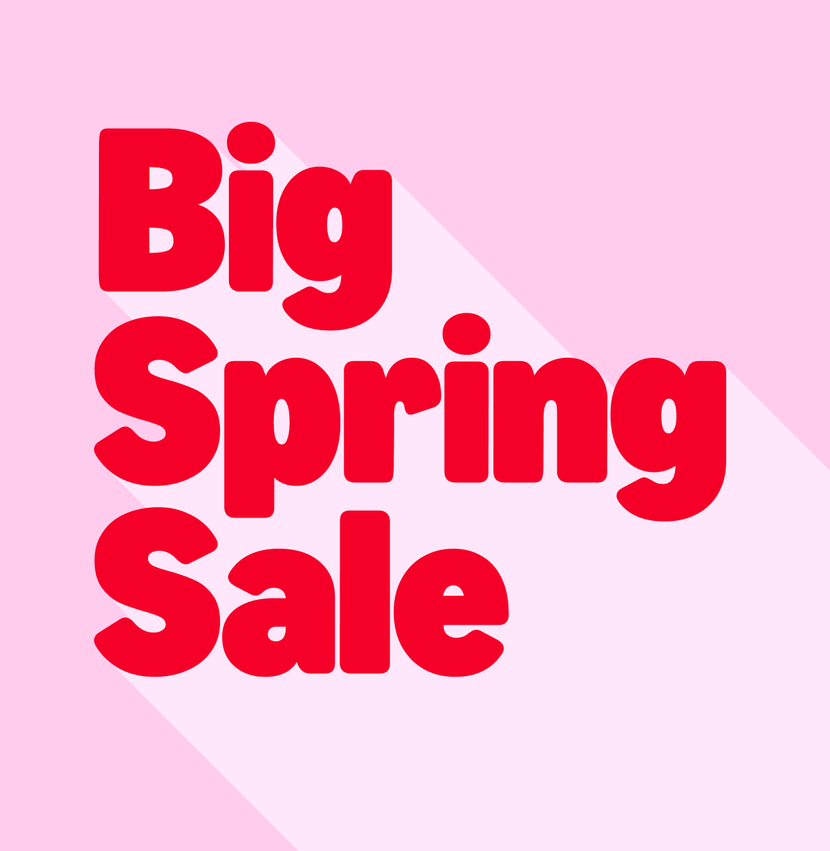 Promotional graphic for a "big spring sale" with text overlaid on a pink background.