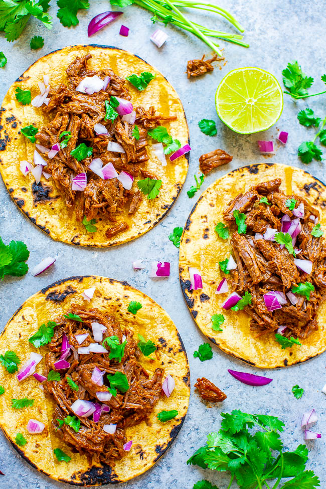 Slow Cooker or Instant Pot Barbacoa Beef — Learn how to make authentic-tasting barbacoa beef in your Instant Pot or slow cooker!! EASY, tastes BETTER than a restaurant, and is a dinnertime WINNER!!