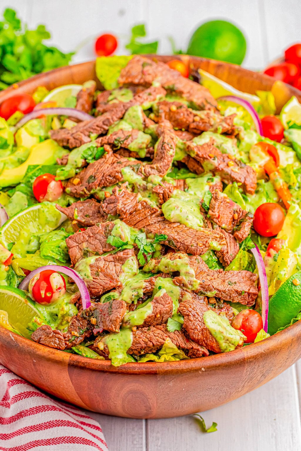 Steak Fajita Salad with Creamy Cilantro Lime Dressing - Averie Cooks