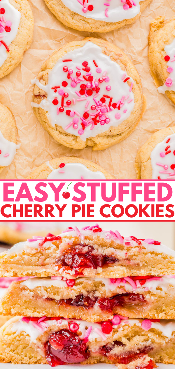 Cookies with white icing and pink sprinkles on paper. Text: