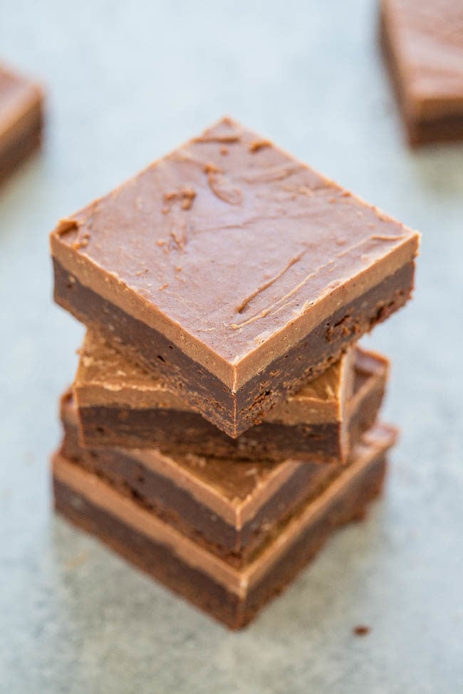 Texas Sheet Cake Brownies - Easy, FUDGY, no mixer brownies that are rich, chocolaty and decadent!! The classic Texas sheet cake frosting makes them totally IRRESISTIBLE!!
