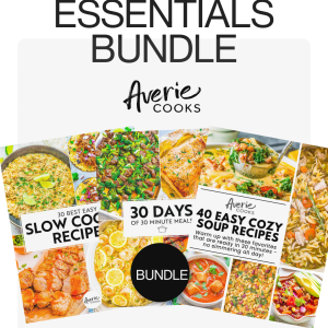 A bundle of three Averie Cooks cookbooks: "30 Best Easy Slow Cozy Recipes," "30 Days of 30 Minute Meals," and "40 Easy Cozy Soup Recipes," displayed with food images.