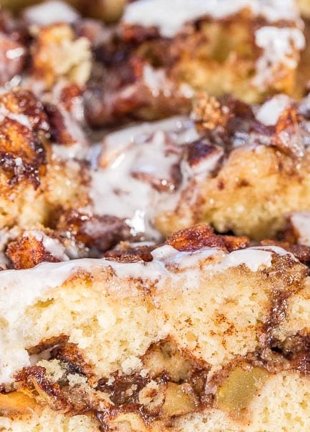 close up of slices of apple quick bread