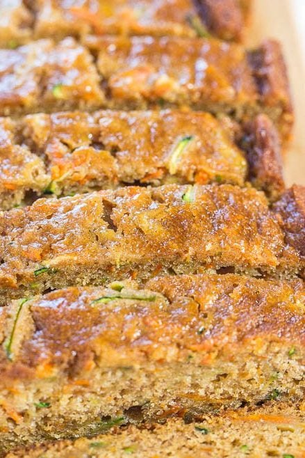 Zucchini Carrot Bread — Fast, easy, one bowl, no mixer!! Super soft, moist, and tastes so good you'll forget it's on the healthier side!!