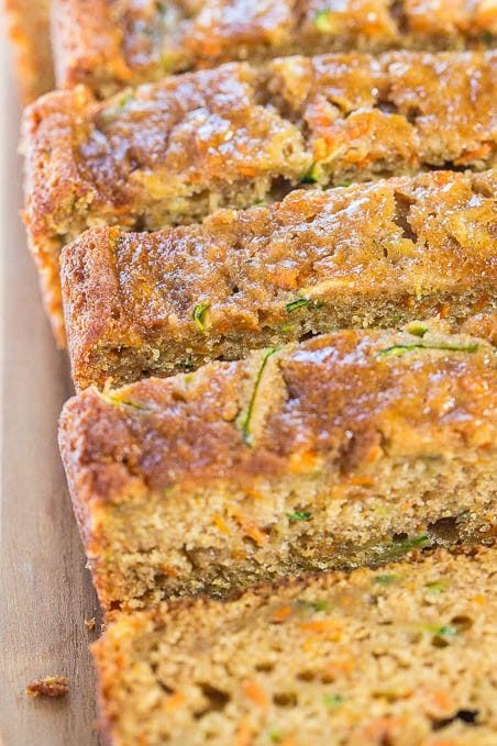Zucchini Carrot Bread — Fast, easy, one bowl, no mixer!! Super soft, moist, and tastes so good you'll forget it's on the healthier side!!