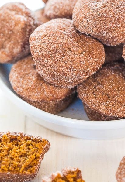 mini pumpkin muffins in white dish